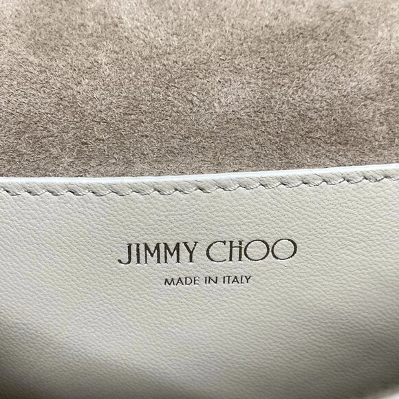 Auth JIMMY CHOO Lever Beige White Straw Leather Shoulder Bag - Picture 9 of 11